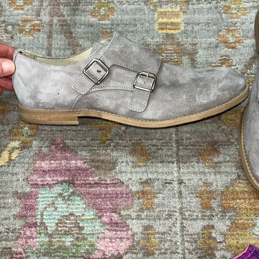 Oca loca grey suede double buckle dress shoes big boy sz 37 designer made in Spa
